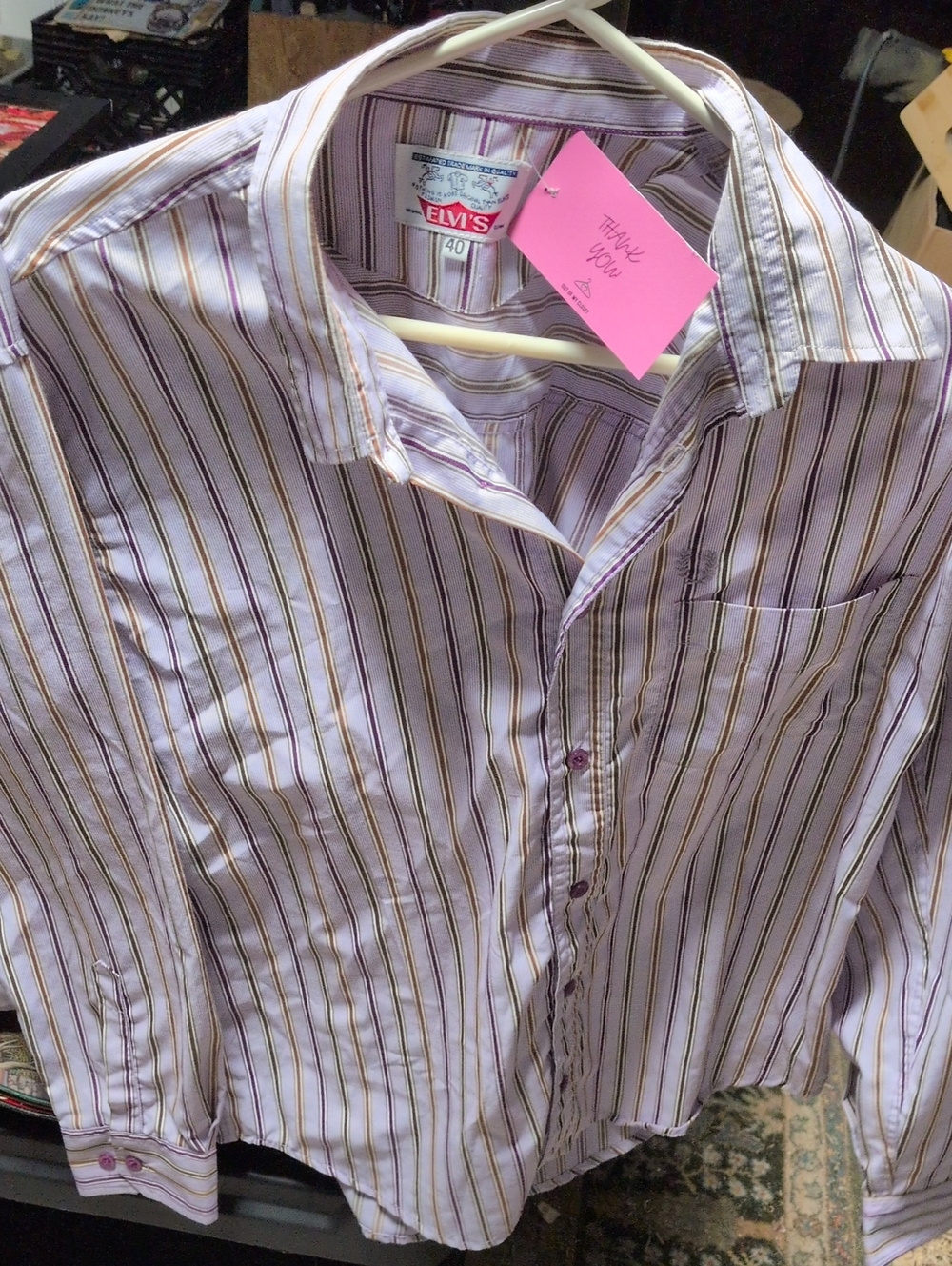 eLVIS Striped Button-Up Shirt in Lavender, Brown and Dark Purple 40